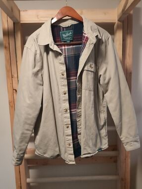 Woolrich Khaki Shirt Jacket with Plaid Lining